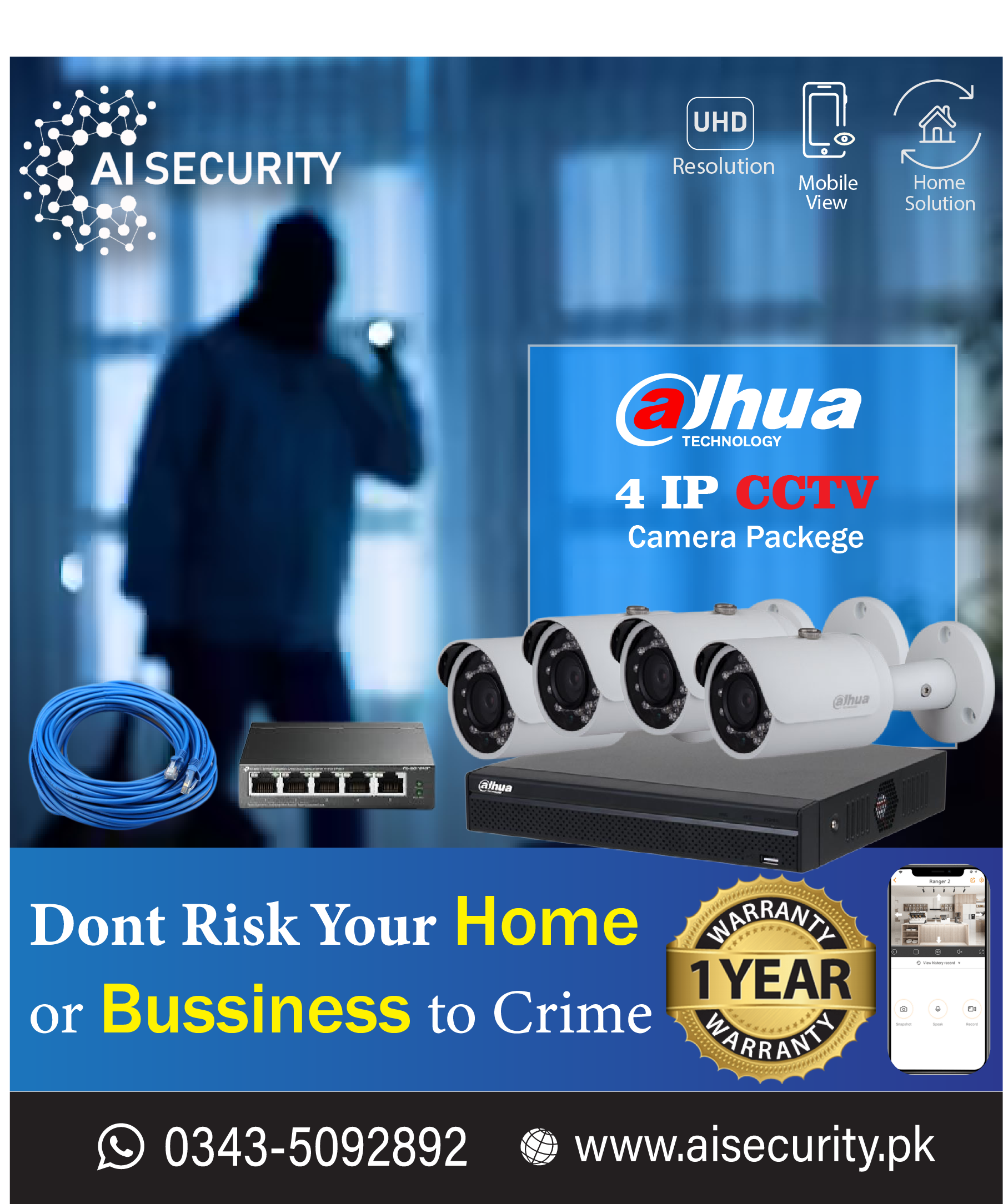 4 Fhd Cctv Camera Package Dahua Ai Security 